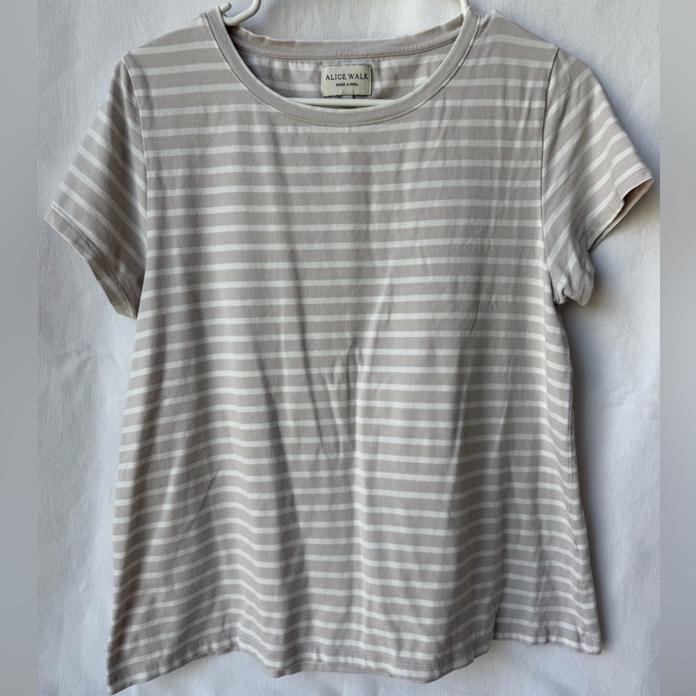 Alice Walk Crew Tee Oatmeal and White Stripe Size Medium